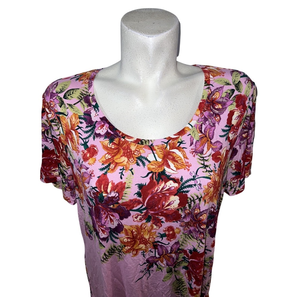 JM Collection Womens XXL Pink Floral Scoop Neck Short Sleeve Top T-Shirt - Picture 2 of 6